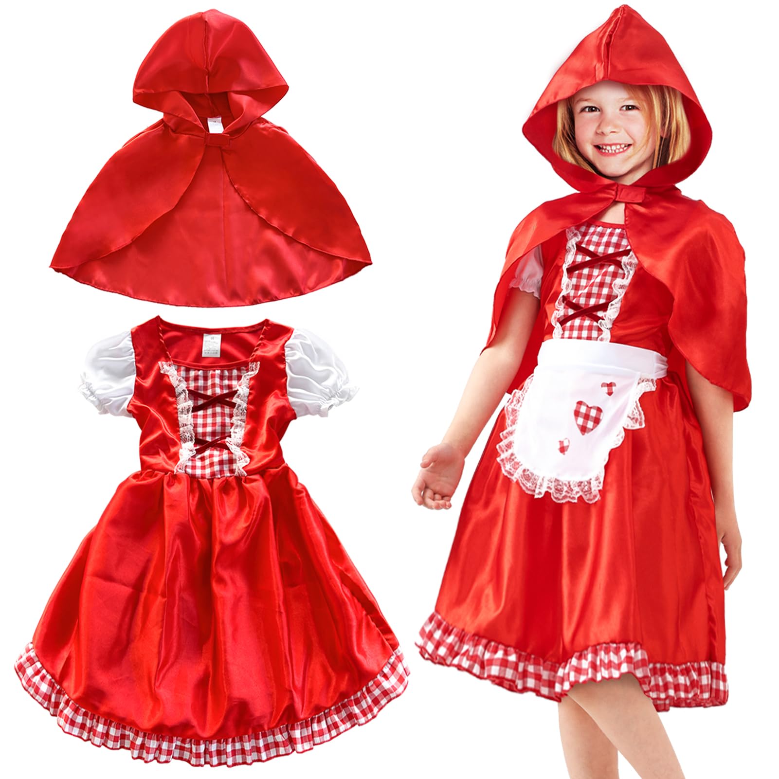 JQMAO Little Red Riding Hood Costume Kids: World Book Day Costumes for Girls - Fancy Dress for Girls (S (3-4 years))