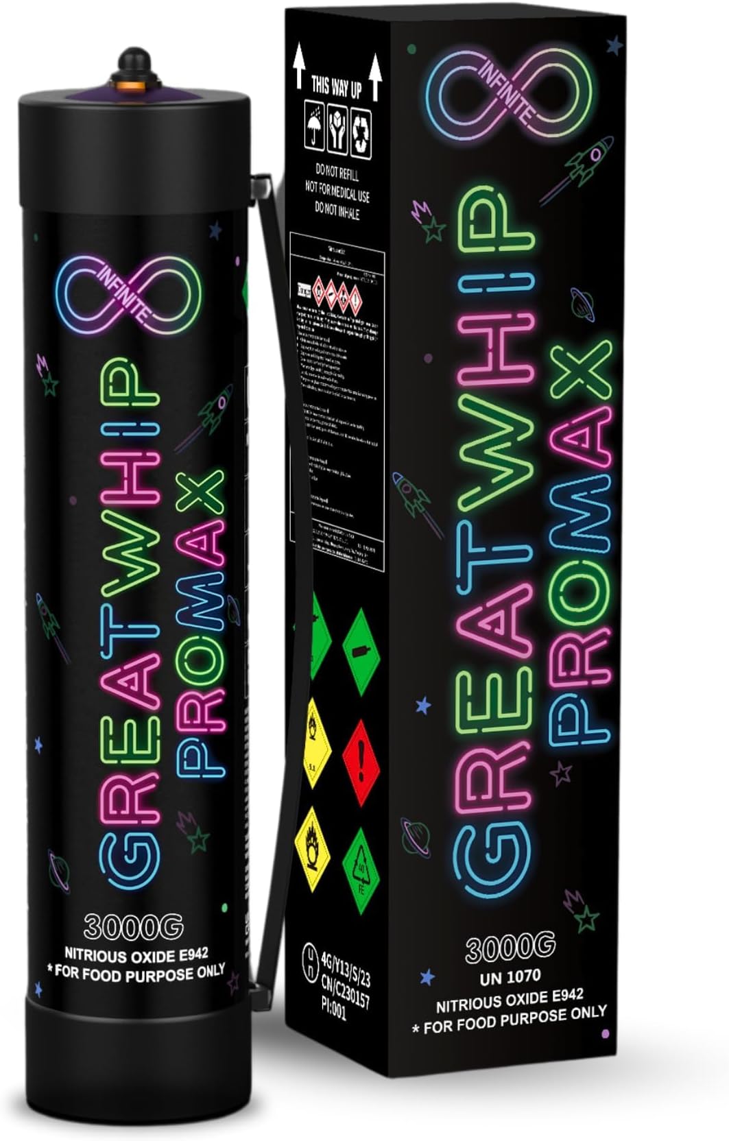 GreatWhip Whipped Cream Chargers, 4.4L Tanks, 3000g N2O Whip Cream Charger Cylinder, Nitrous Oxide Cartridges, 1 Cylinder