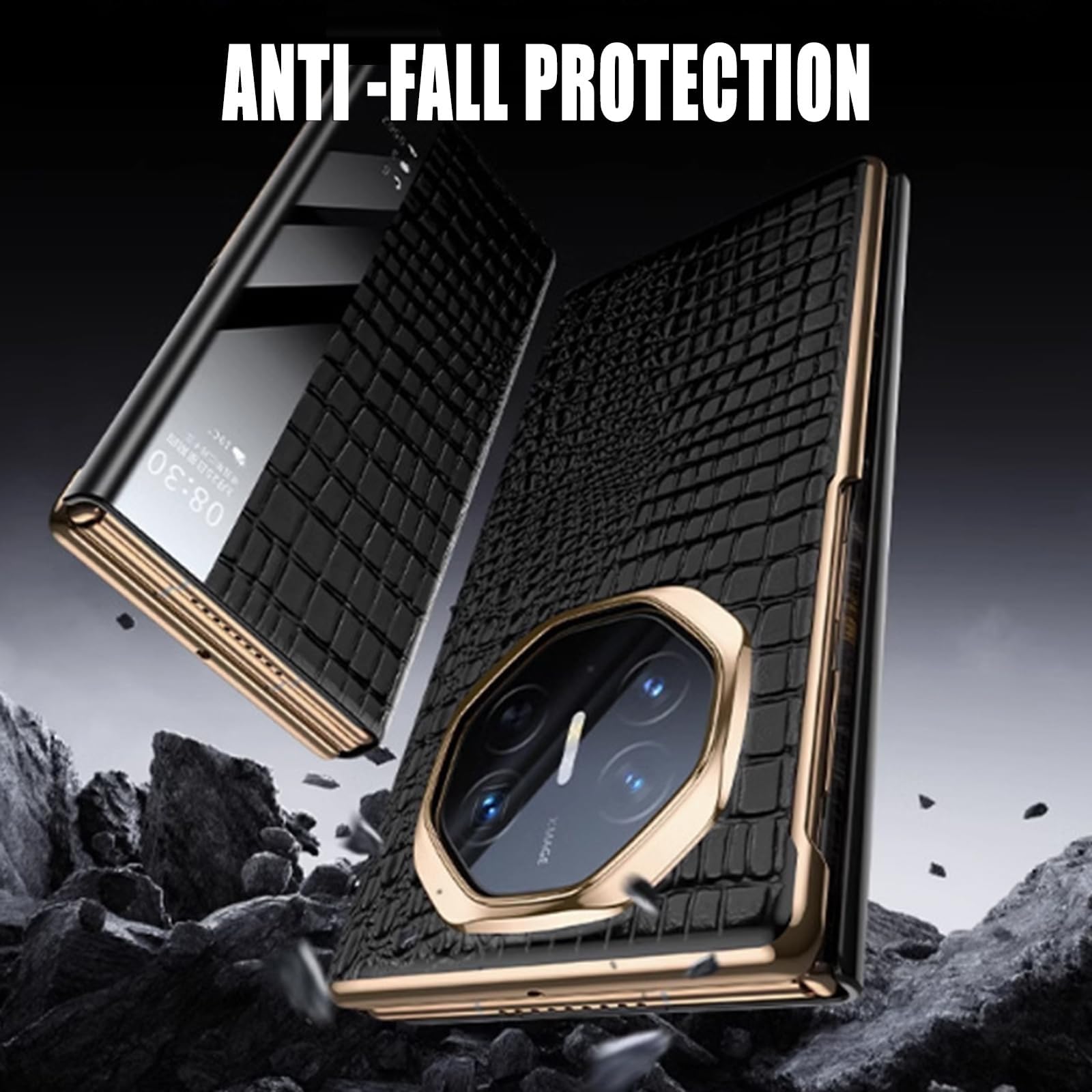 Etui na Huawei Mate XT, magnetyczna inteligentna osłona okna galwanizowana osłona ochronna na obiektyw odporny na zarysowania skórzane etui z klapką (brązowy)
