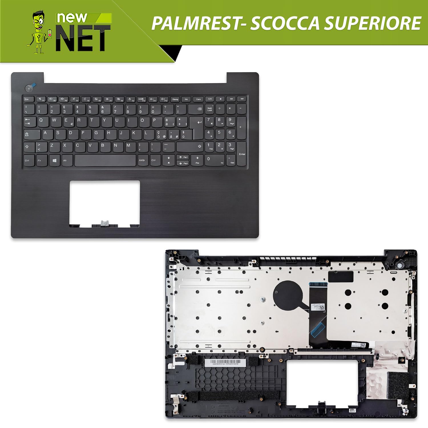 new net - Top Case Palmrest con Tastiera Compatibile con Notebook Lenovo 5CB0R28215 [Frame Colore Iron Grey - Senza touchpad - Layout ITA]