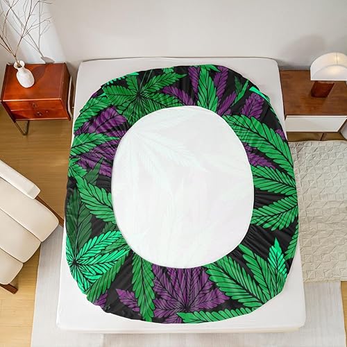 Miniatura 6 de Sábana bajera ajustable para niños con hojas de cannabis, tamaño matrimonial, juego de ropa de cama de hojas de marihuana, decoración de habitación