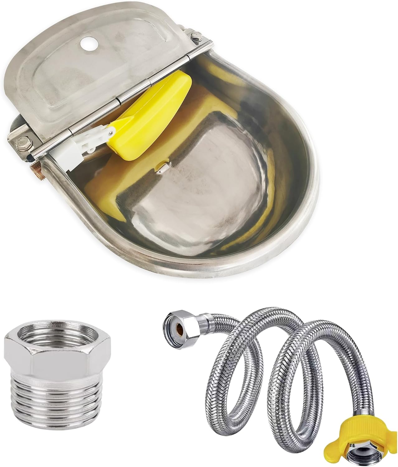 Large-Capacity Stainless Steel Drinking Bowl,304 Stainless Steel Animal Waterer Bowl for Horse,Goat,Pig,Dog, with 1/2 Float Valve (Water Pipe not Included) (A-002-2)