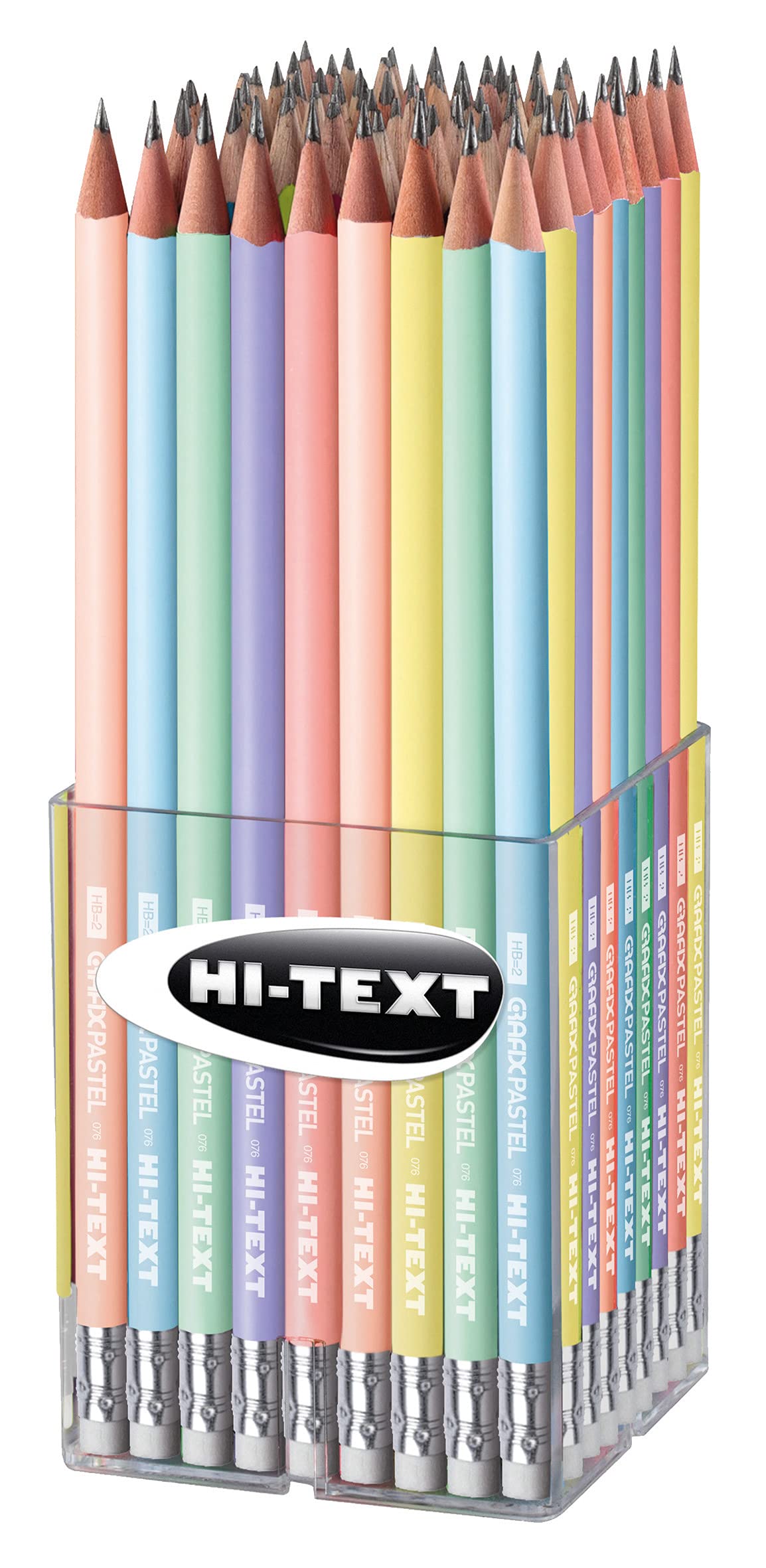 Hi-Text ETA002, Grafix Pastel matite grafite con laccature in colori pastello e gommini bianchi, barattolo 72 pezzi