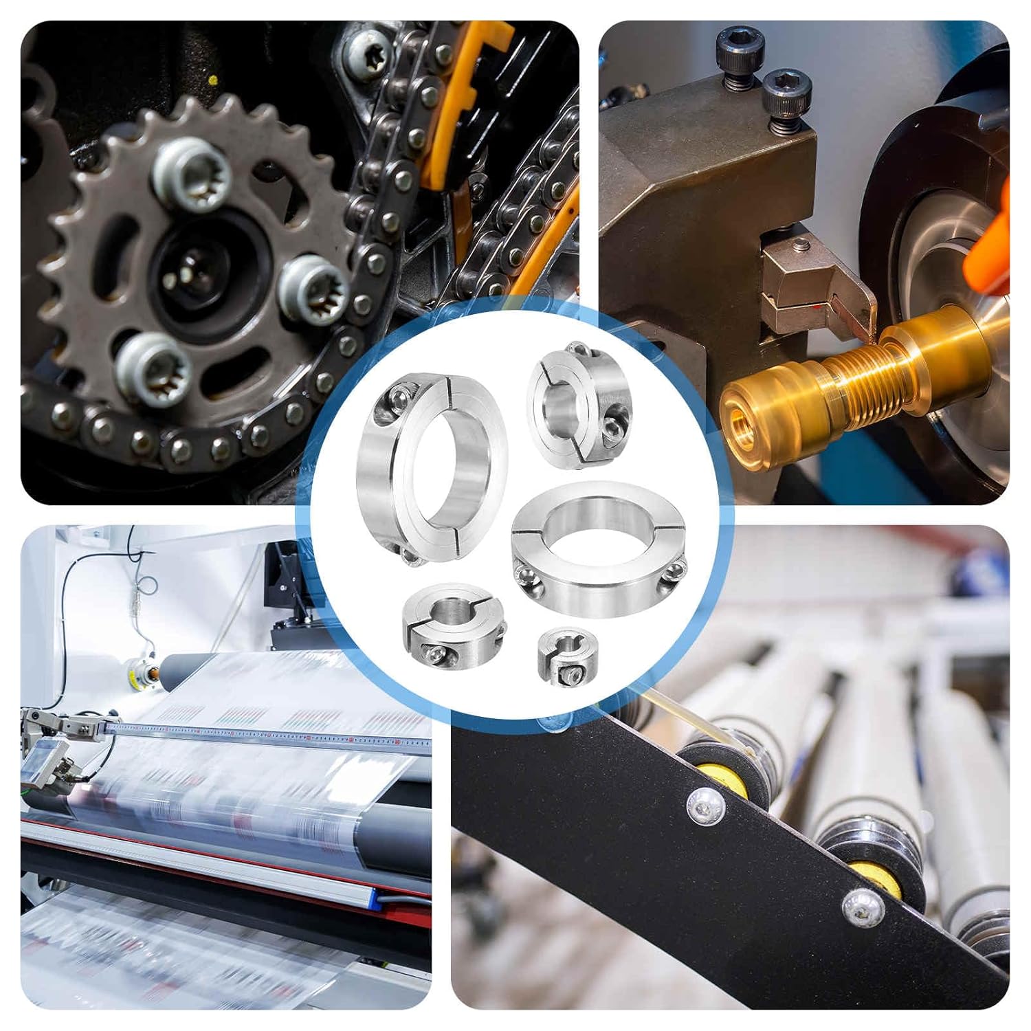 MECCANIXITY Shaft Collar 50mm Bore Double Split 304 Stainless Steel Clamping Shaft Collars for Industrial Automation Conveyor Belt Systems