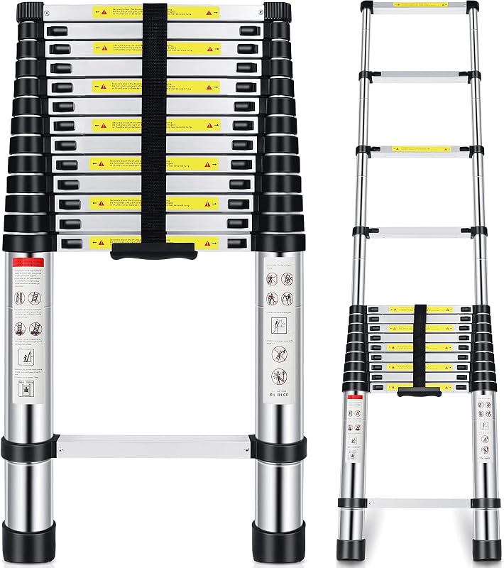 Telescoping Ladder,16.5 FT Aluminum Extension Ladder with 2 Replacement of Non-Slip Rubber Cover, 330 lbs Max Capacity, Multi-Purpose Collapsible Ladder for RV or Outdoor Work