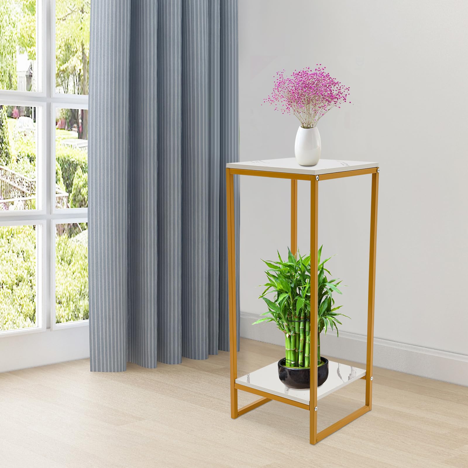 HowHomely - Supporto per fiori in metallo dorato, 75 cm di altezza - Stativo per piante solido e robusto in metallo - Supporto per piante con forma elegante per la decorazione del