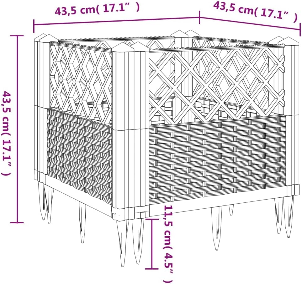 Garden Planter with Black Stakes 43.5 x 43.5 x 43.5 cm PP, Outdoor Planter, Vertical Garden Raised Outdoor for Balcony and Garden, Mini Raised Garden for Seedlings, Vertical Garden from E