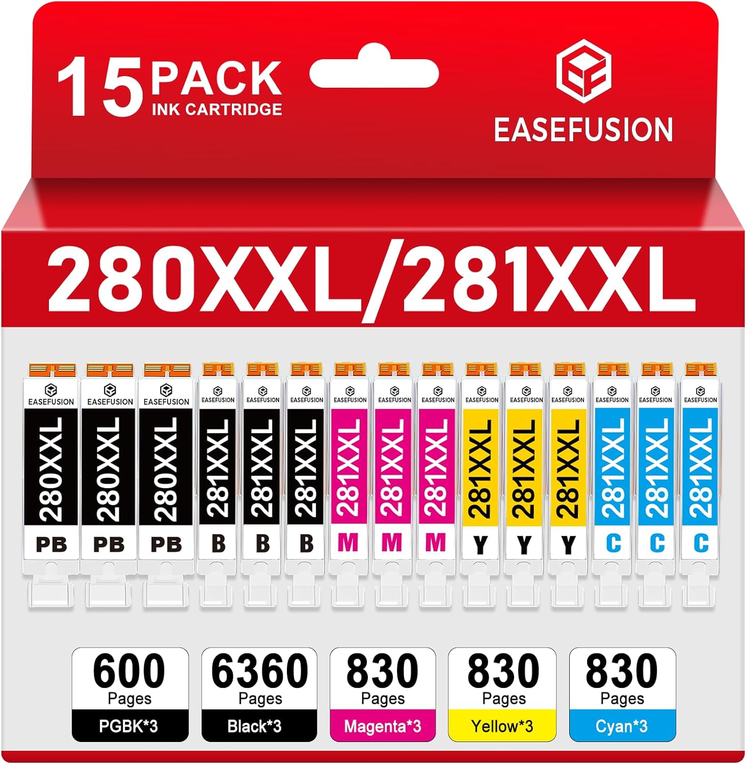 15 Pack 280XXL 281XXL 280 281 XXL Ink Cartridges to TR8620a TR8600 TR8620 TR8520 Ink Replacement for Canon PGI-280 CLI-281 XL to TR7520 TS702a TS9520 TS9521C TS6120 TS6220 TS9120 TS6320 TS8220 Printer