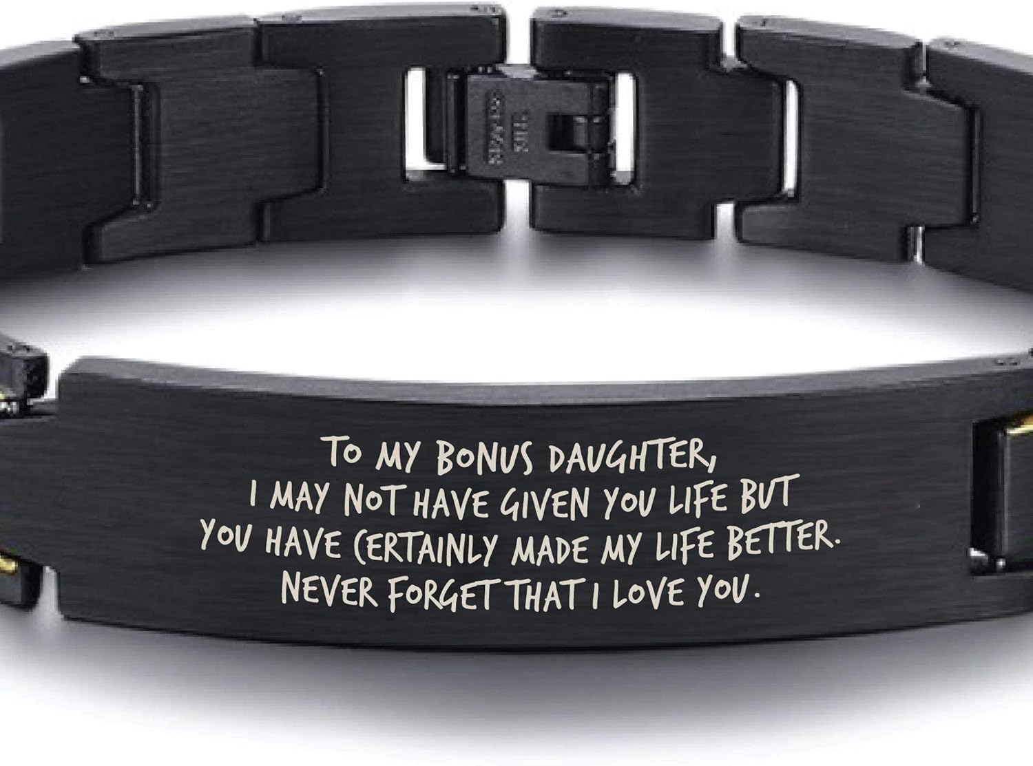 To My Daughter Bracelet. My Bonus Daughter, Never Forget that I Love You. Black Stainless Steel Bracelet. Stepdaughter Gifts From Mom. Daughter Graduation Gifts from stepmom