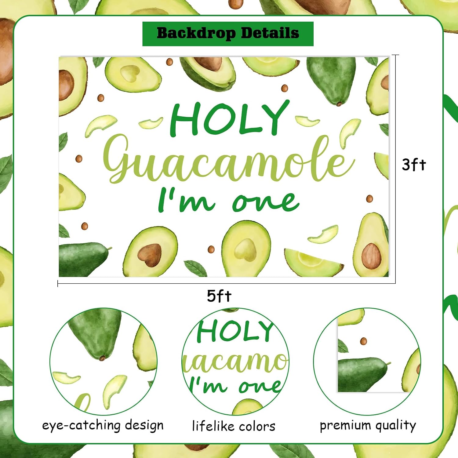 Avocado First Birthday Party Decorations Holy Guacamole I'm One Backdrop Banner Guacamole First Birthday Decorations Avocado One Highchair Banner Cake Topper Mexican Fiesta Avocado Birthday