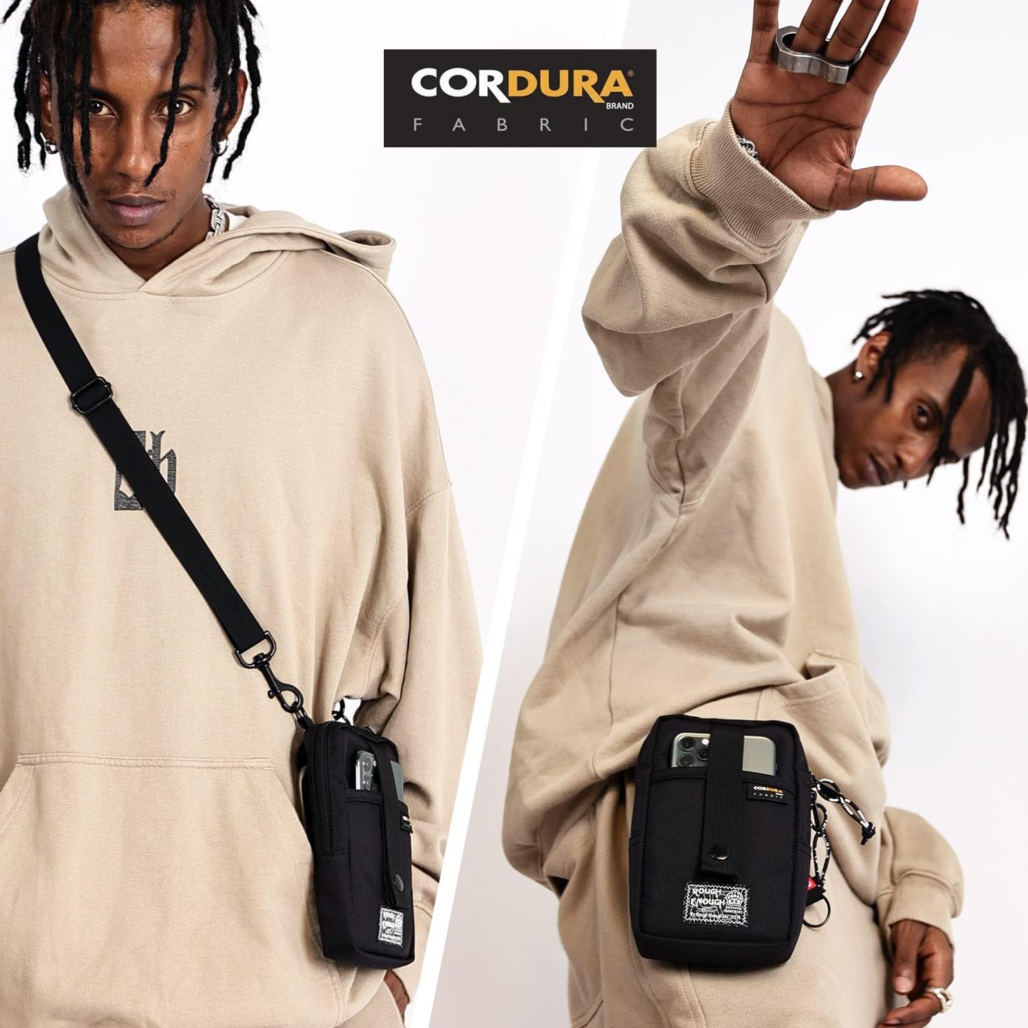 Rough Enough Small Crossbody Bag Man Purse for Men Cell Phone Shoulder Sling Tactical Pouch Black