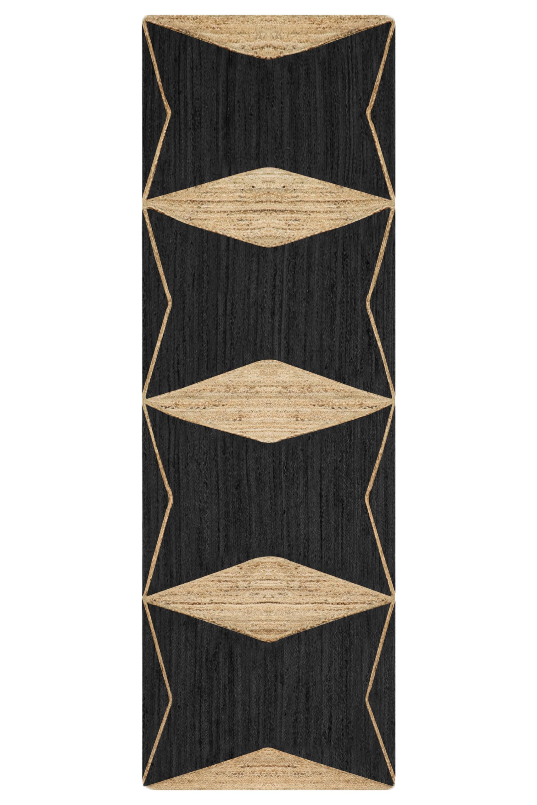 Alfombra de pasillo de yute negro y beige 2.6x4 tejido plano
