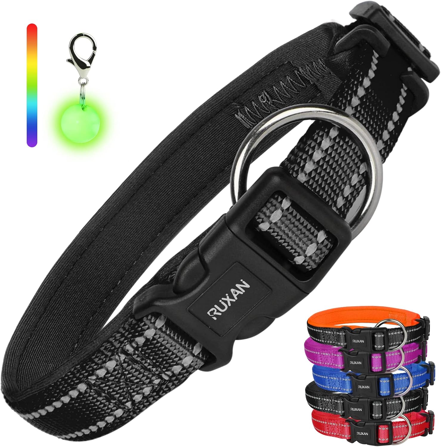RUXAN Reflective Dog Collar with Padded, Adjustable Basic Pet Nylon