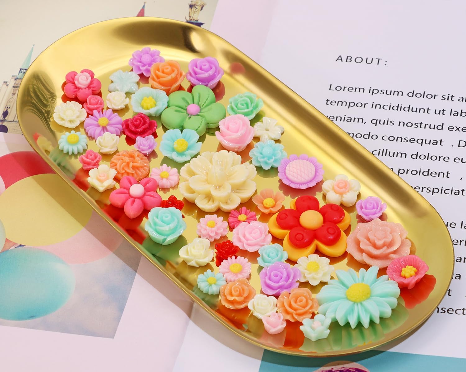 Resin Flower Embellishments 50Pcs Mixed Small Flatback Daisy Rose Flower Cabochons Charms Beads for Slime Crafts Scrapbooking Jewelry Making Decoration (50) - Image 2