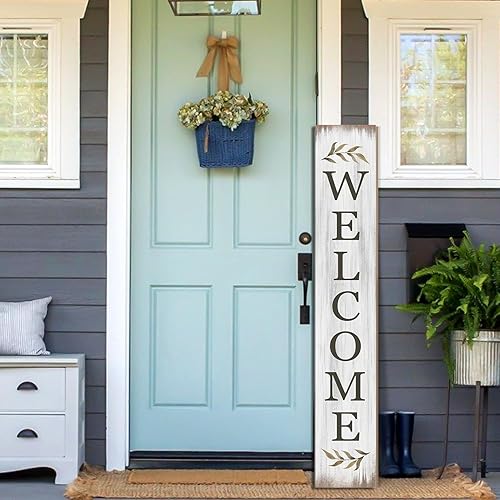 Summer Welcome Sign for Porch 47" Retro White Wooden Door