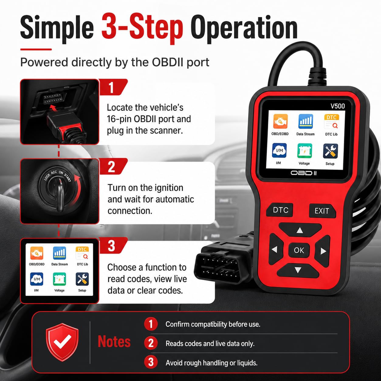 OBD2 samochodowy skaner diagnostyczny silnika czytnik kodów usterek benzyny narzędzie pojazdu | DTC Reading Clearing Live Data I/M Readiness Check Automotive Troubleshooting Device