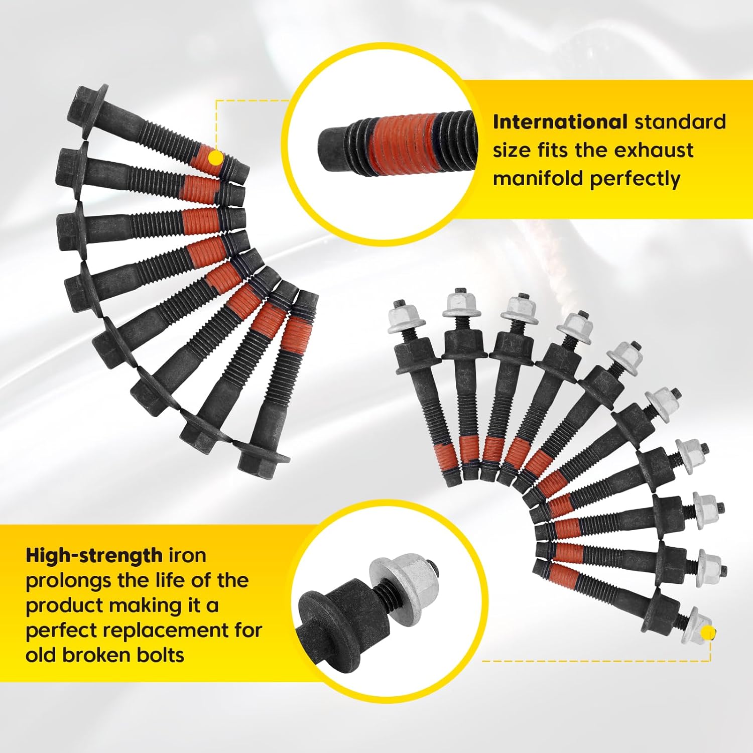 5.7 Exhaust Manifold Bolts & Nuts Compatible with Chrysler 300, Jeep, Dodge Charger Challenger, Ram 1500 2500 2009-2020 V8 Engines Replace# 03309 (Left & Right)