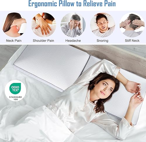 Miniatura 5 de COOLBEBE Almohadas de cuello de espuma prémium para aliviar la presión, almohadas de cubo estándar suaves para dormir, cómoda almohada cervical