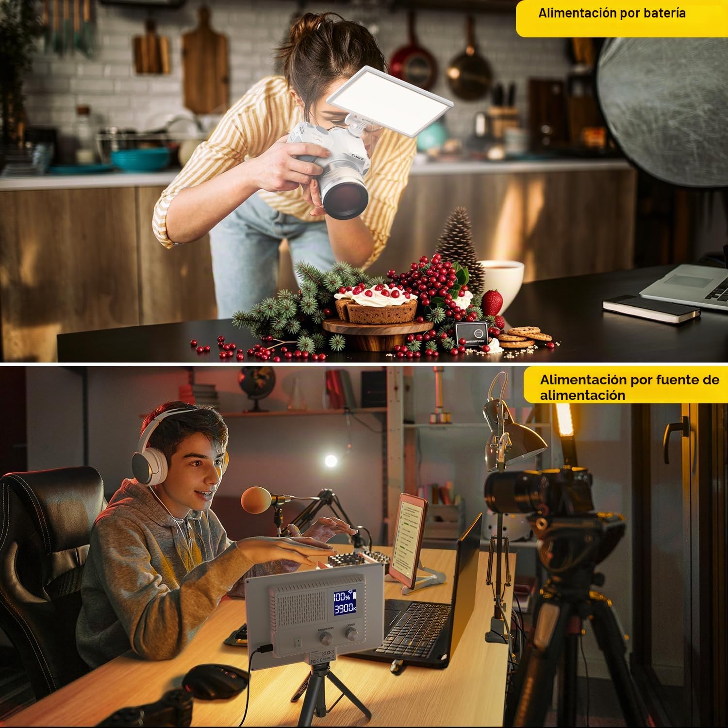RALENO 116 LED Cámara de vídeo de 12 W 600 Lux con Mini trípode y batería incorporada de 4000 mAh CRI95+ 3200-5600K, luz de vídeo USB para Youtube, TikTok Zoom, fotografía, conferencias, transmisión