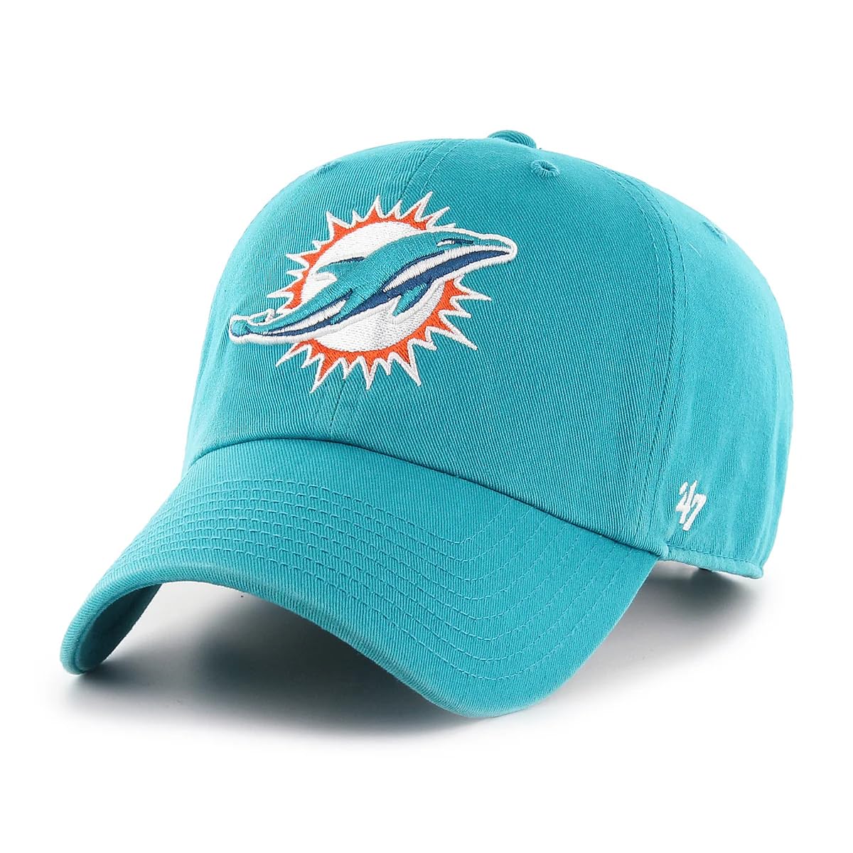 47 NFL Unisex Adult Clean Up Primary Logo Adjustable Hat Cap One Size, Miami Dolphins - Aqua, One size