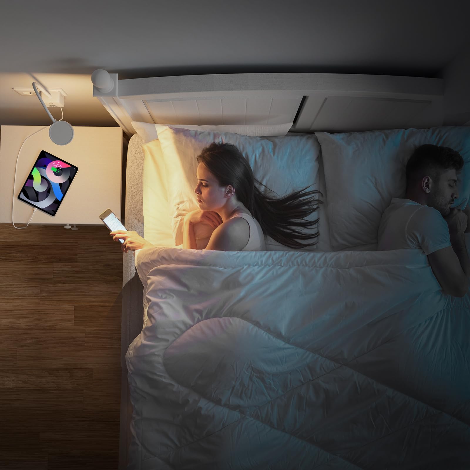 Lampara de Lectura Aplique Mesita de Noche Pared LED Interior con Enchufe, Interruptor Táctil Regulable, 3 Color de Luz, Amplio Angulo Iluminación 110°, Puertos de Salida USB