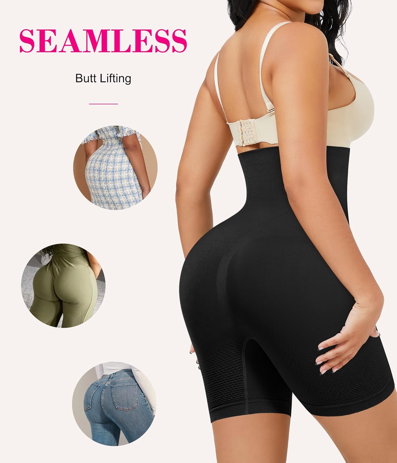 Nebility Womens' Shapewear Thigh Slimmer Tummy Control Body Shaper Shorts Butt Lifter Panties High Waist Trainer - Image 3