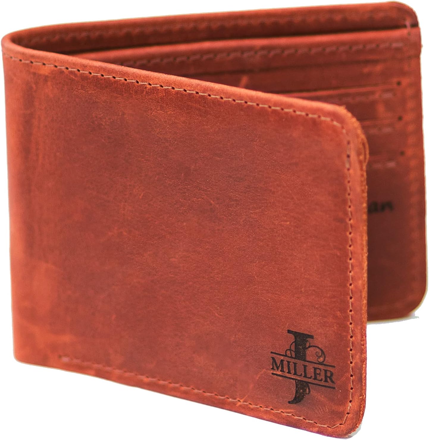 Leather Wallets For Men - Bifold Slim Front Pocket Wallet - Personalized Wallet - Gift for Husband Dad Father in Law (Whiskey)