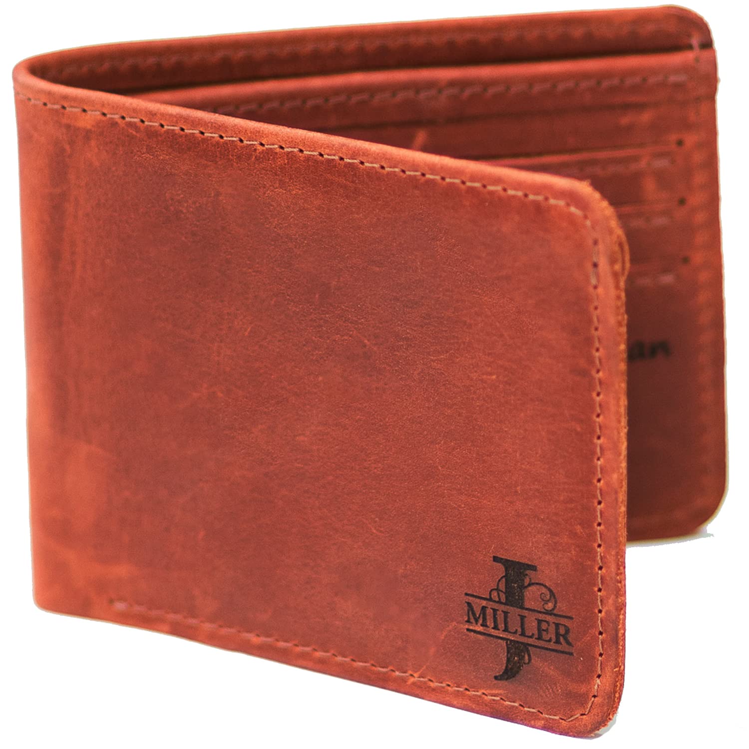 Leather Wallets For Men - Bifold Slim Front Pocket Wallet - Personalized Wallet - Gift for Husband Dad Father in Law (Whiskey)