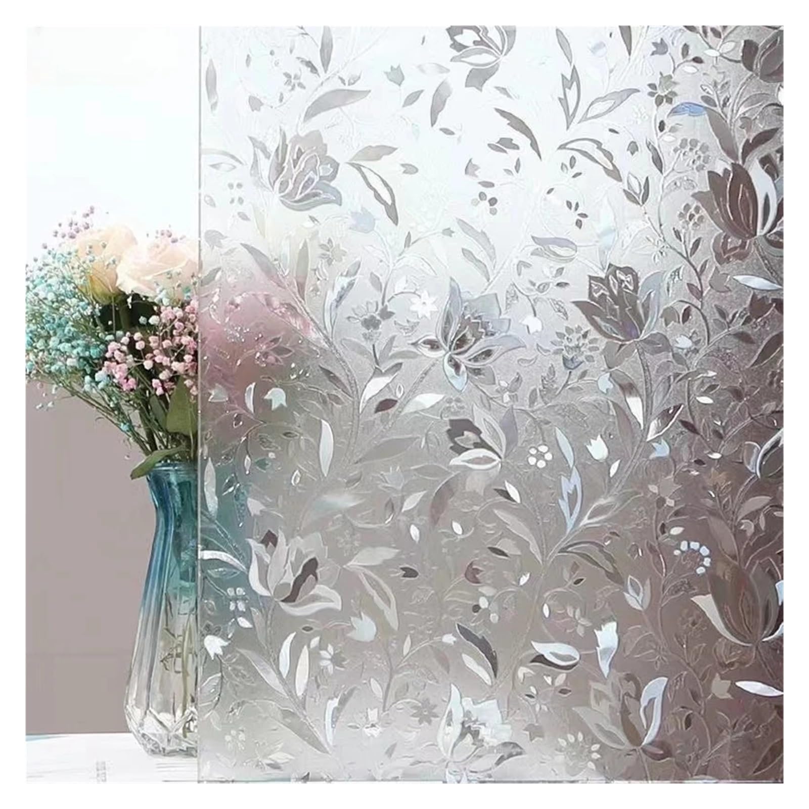 SHALLEZSOU Window films Frosted Window Film Tulip Glass Sticker Covering DIY Translucent Opaque Electrostatic Adsorption Privacy Decal(45cmX3.0m)