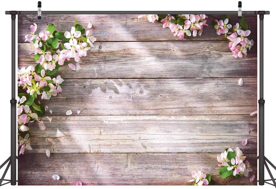 LYWYGG 7x5FT Vinyl Photography Backdrops Photo Studio Props Wood Planks and flower theme Photography Background CP-131