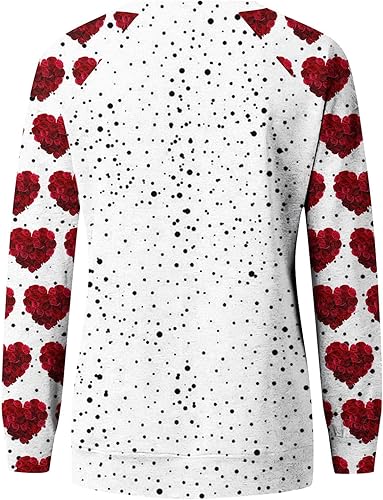 Miniatura 3 de Camisetas para el día de San Valentín para mujer, con estampado de corazón, manga larga, cuello redondo, sudadera casual