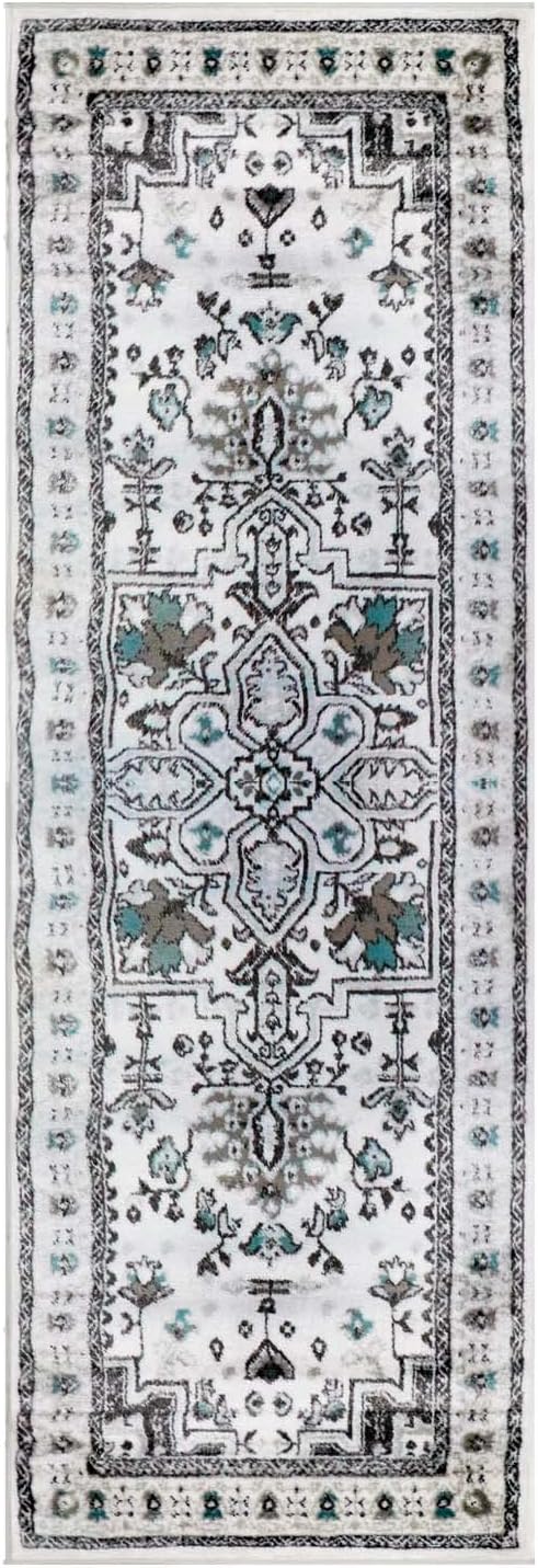 BNM Indoor Large Area Rug with Jute Backing, Home Decor, Perfect for Bedroom, Living Room, Office, Entry, Kitchen, Hallway, Hardwood, Medallion Plush Indoor Runner Rug, 2' 7" x 8', Rivulet