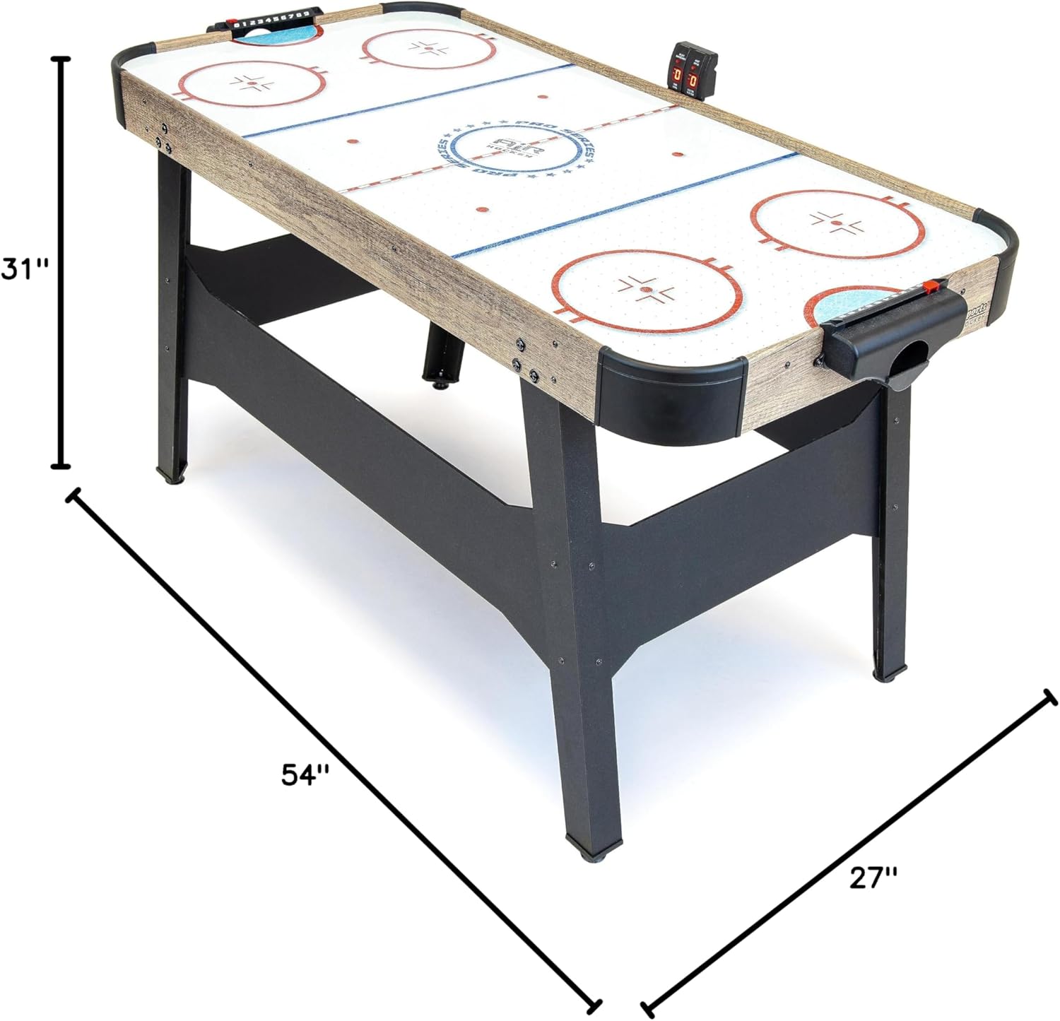 GoSports 54 Inch Air Hockey Arcade Table for Kids & Adults - Oak or Black - Includes 2 Pushers, 3 Pucks, AC Motor, and LED Scoreboard
