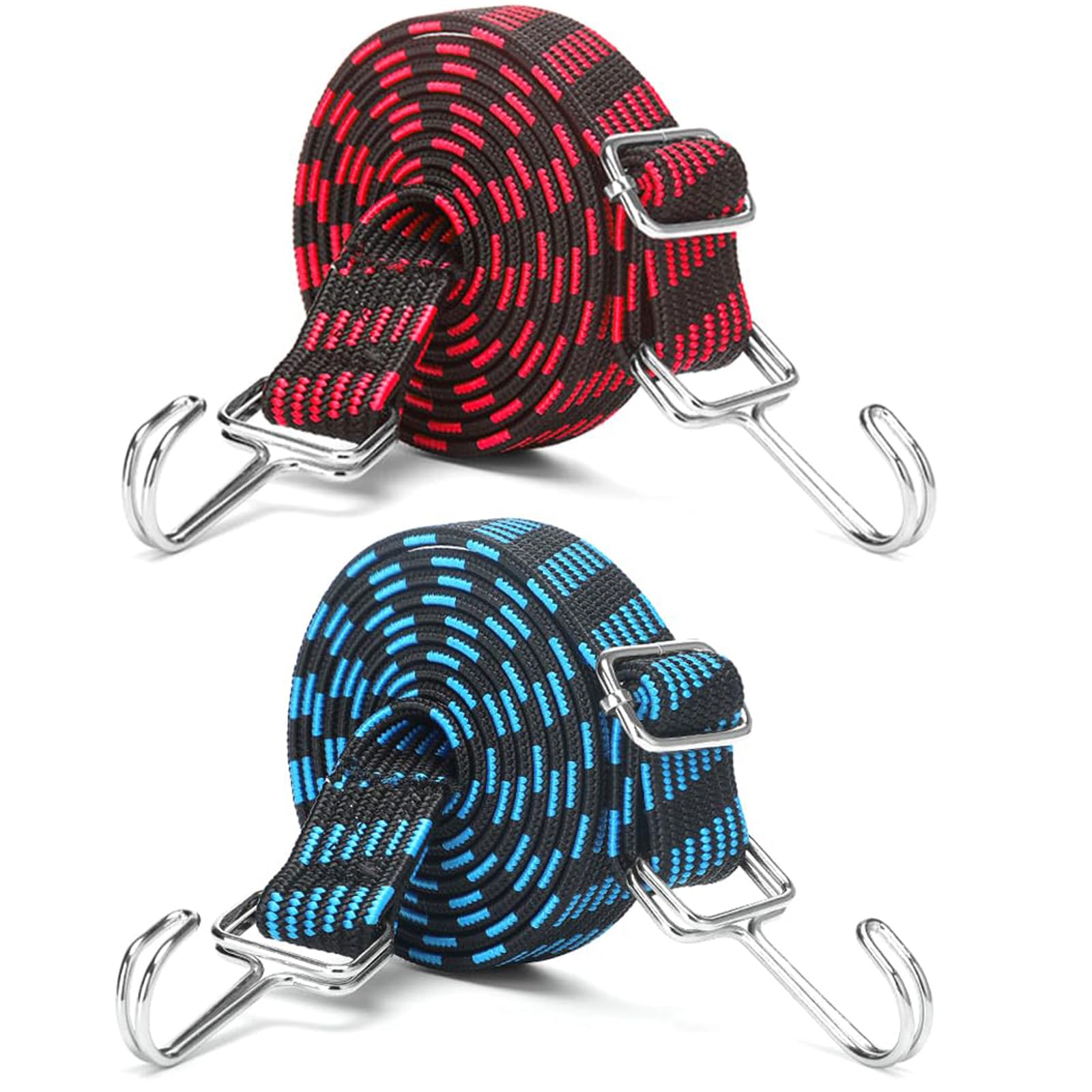 2Pcs Adjustable Bungee Cords with Hooks 1m, Bungee Cord for Bike Luggage, Heavy Duty Flat Bungee Cords Elastic Straps for Bicycles, Camping Tent, Car Roof Luggage Fixing-image-13