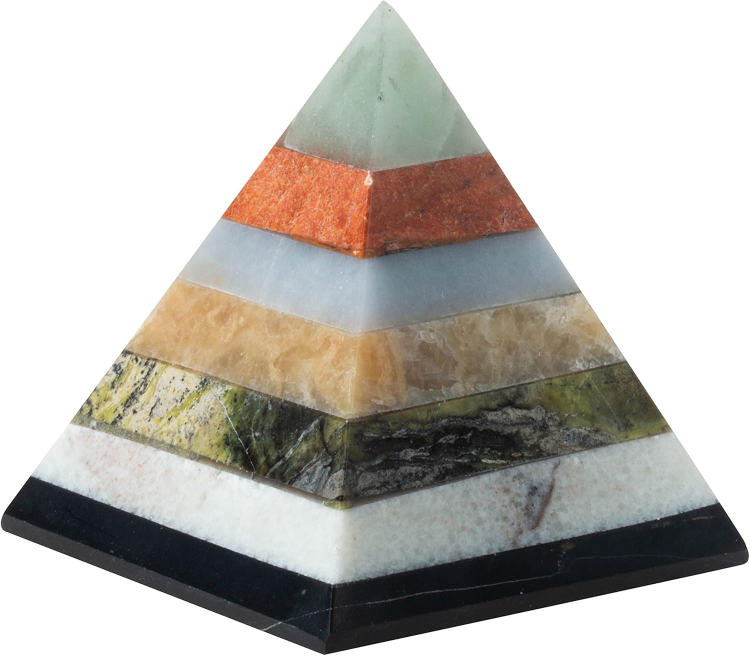 The Chrysalis Stone Pirámide Inca multicolor de 7 capas  Tamaño 2.25 x 2 pulgadas  1 pieza  Cristales y piedras curativas, decoración de habitación,
