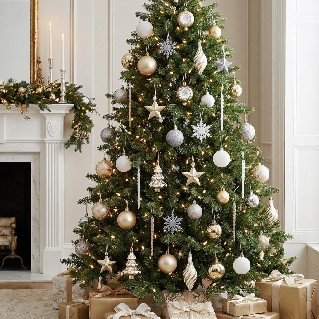 Valery Madelyn Christmas Ball Ornaments, 100ct White and Gold Shatterproof Christmas Tree Decorations Set, Elegant Hanging Ornaments for Xmas Trees Bulk Holiday Wedding Party Decor - Image 6