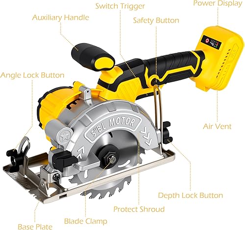 Miniatura 6 de Sierra circular inalámbrica, sierra de 20 V compatible con batería Dewalt, sierras de madera de pequeña potencia para madera, plástico, metal suave,