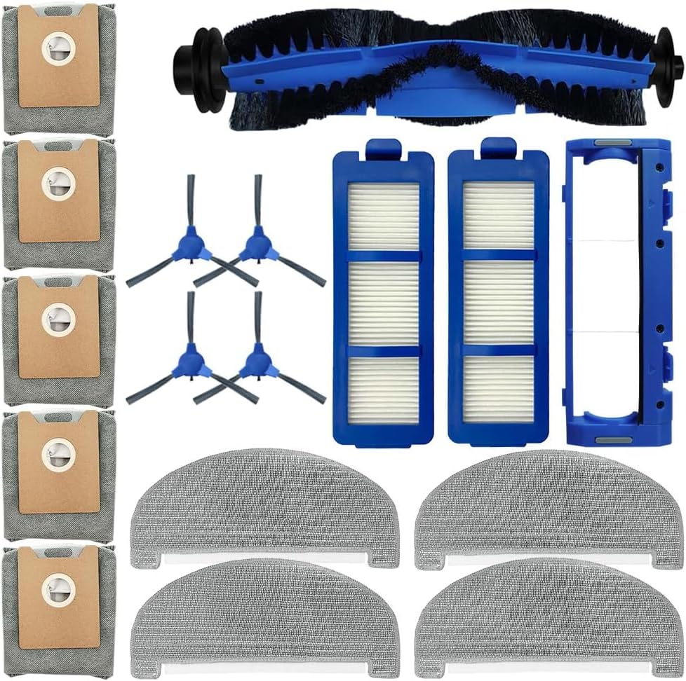 YUETTYY 17 PCS Roller Brush Filter Dust Bags Replacement Kit for Eufy Robovac Clean G40 Hybrid+ Robot Vacuums 1 Main Roller Brush 1 Brush Cover 2 Filters 4 Side Brushes 4 Mop Cloths 5 Dust Bags