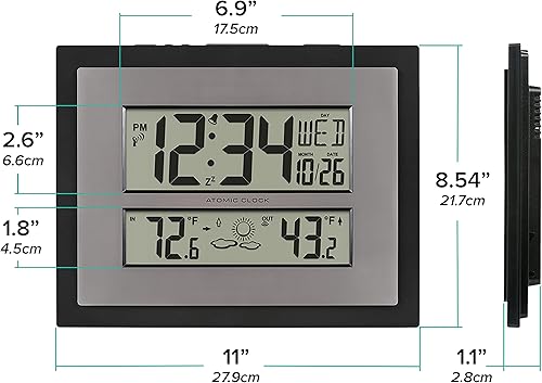 Miniatura 7 de La Crosse Technology 512-85937-INT Reloj de pared digital atómico con temperatura y pronóstico en grisplateado