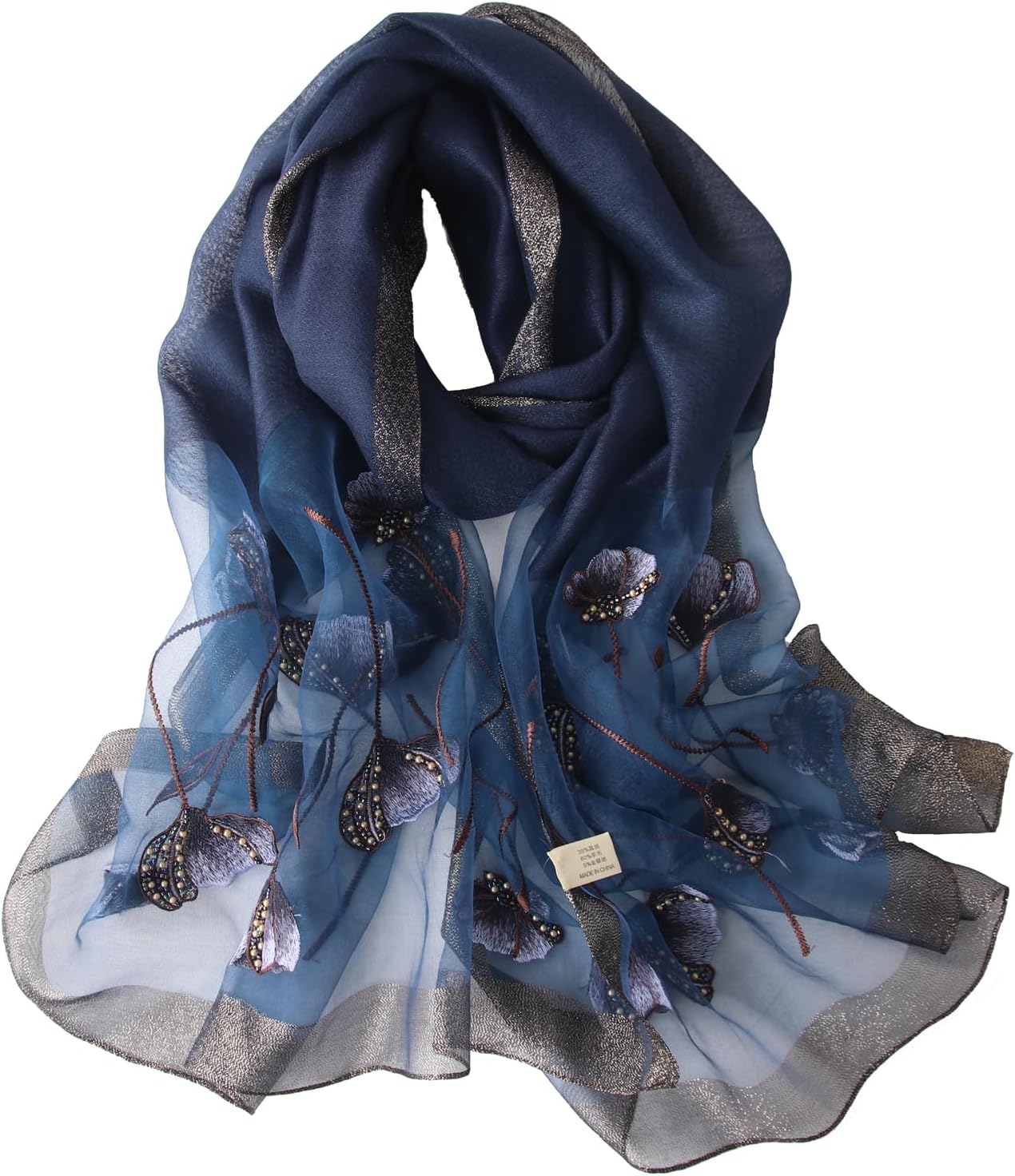 Purple Silk Scarf and Shawl - Elegant Embroidered scarves for Women Floral Pashmina shawls and wraps for weddings