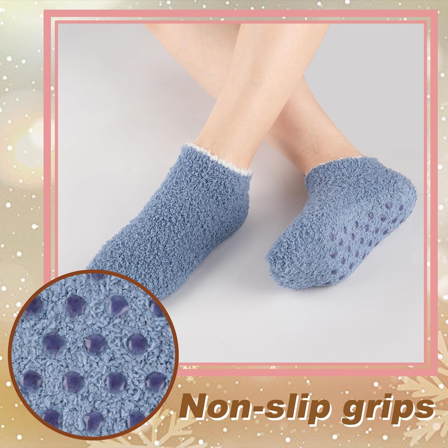 COOPLUS Non Slip Hospital Socks with Grips for Women Cozy Fluffy Winter Warm Fuzzy Slipper Socks for Women - Image 4