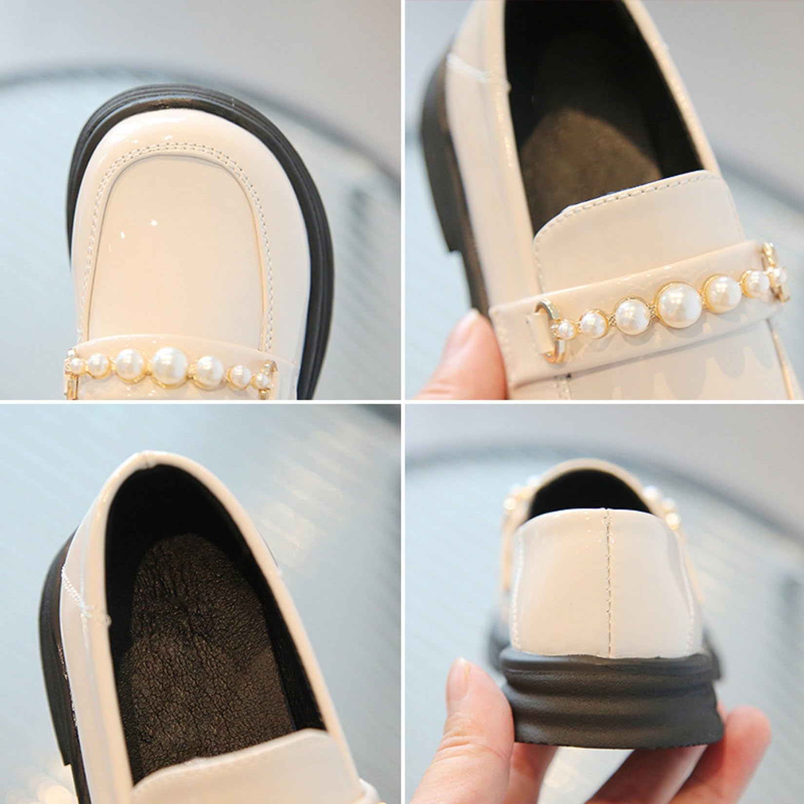 Zapatos Mocasín Elegantes de Niña con Perlas Charol sin Cordones Tallas 22-36