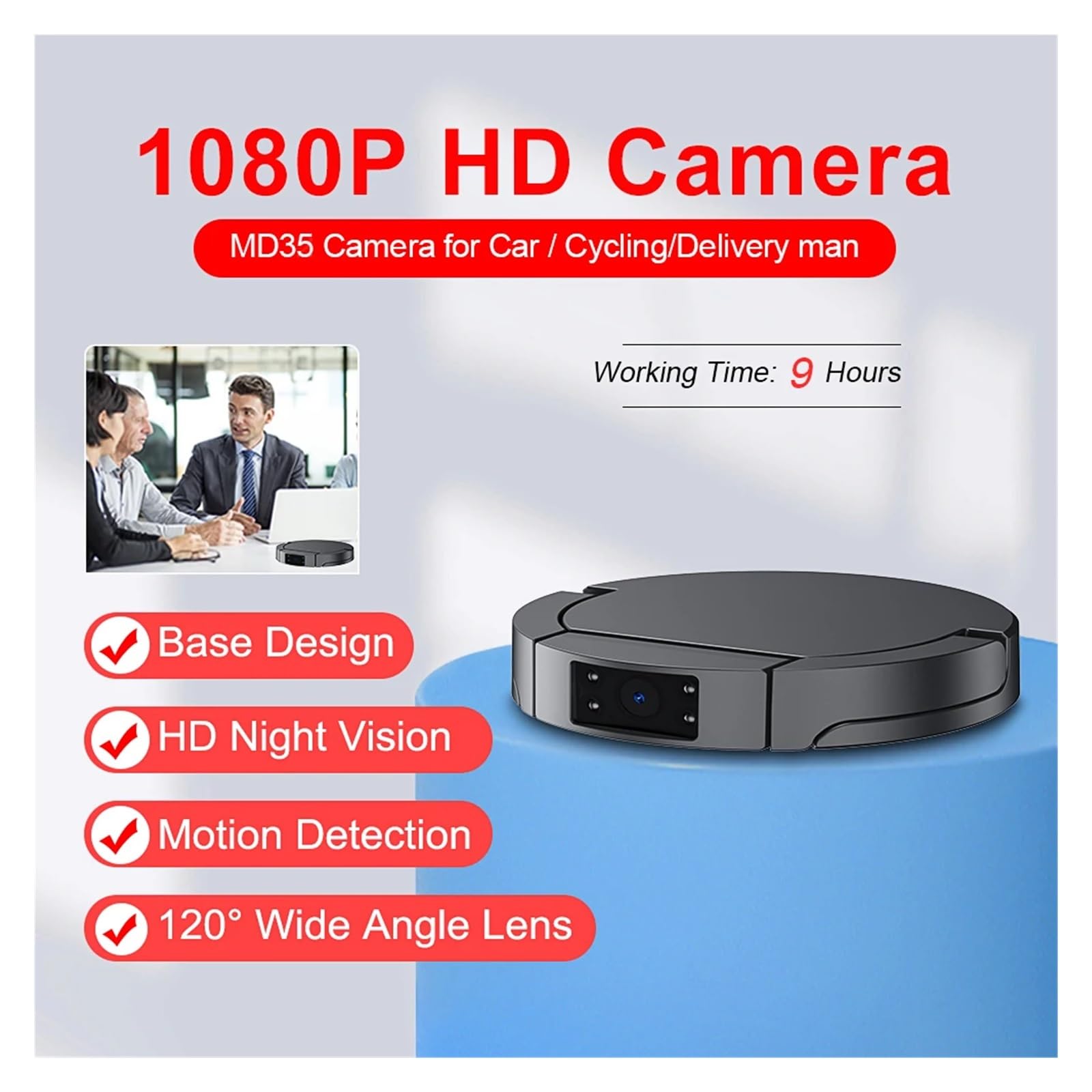 Camara Corporal, MD35 Mini cámara de Escritorio HD 1080P cámaras de Seguridad de Cuerpo Redondo visión Nocturna detección de Movimiento pequeñas videocámaras DV en Miniatura(with 32GB Card)