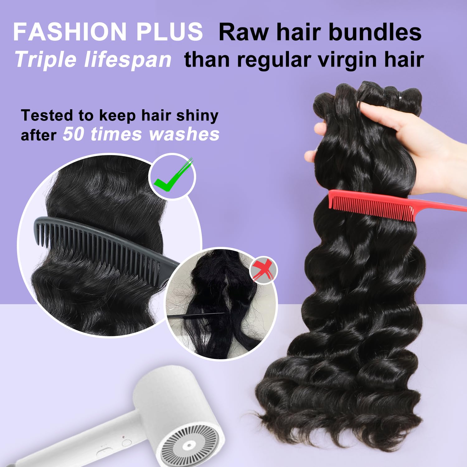 FASHION PLUS 20A Raw Human Hair Bundles Loose Deep Wave Bundles Human Hair 14 16 18 Inch Unprocessed Real Raw Human Hair Triple Lifespan Unprocessed fo Women