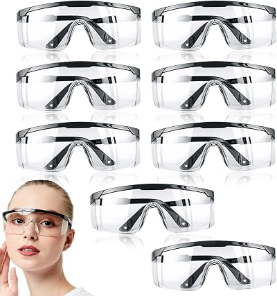 Safety Glasses 8 Pack โ Adjustable Anti-Fog Polycarbonate Protective Eyewear with Clear Lenses for DIY, Lab, Sports, Construction โ Lightweight Safety Goggles for Teens and Adults 137mm Fram