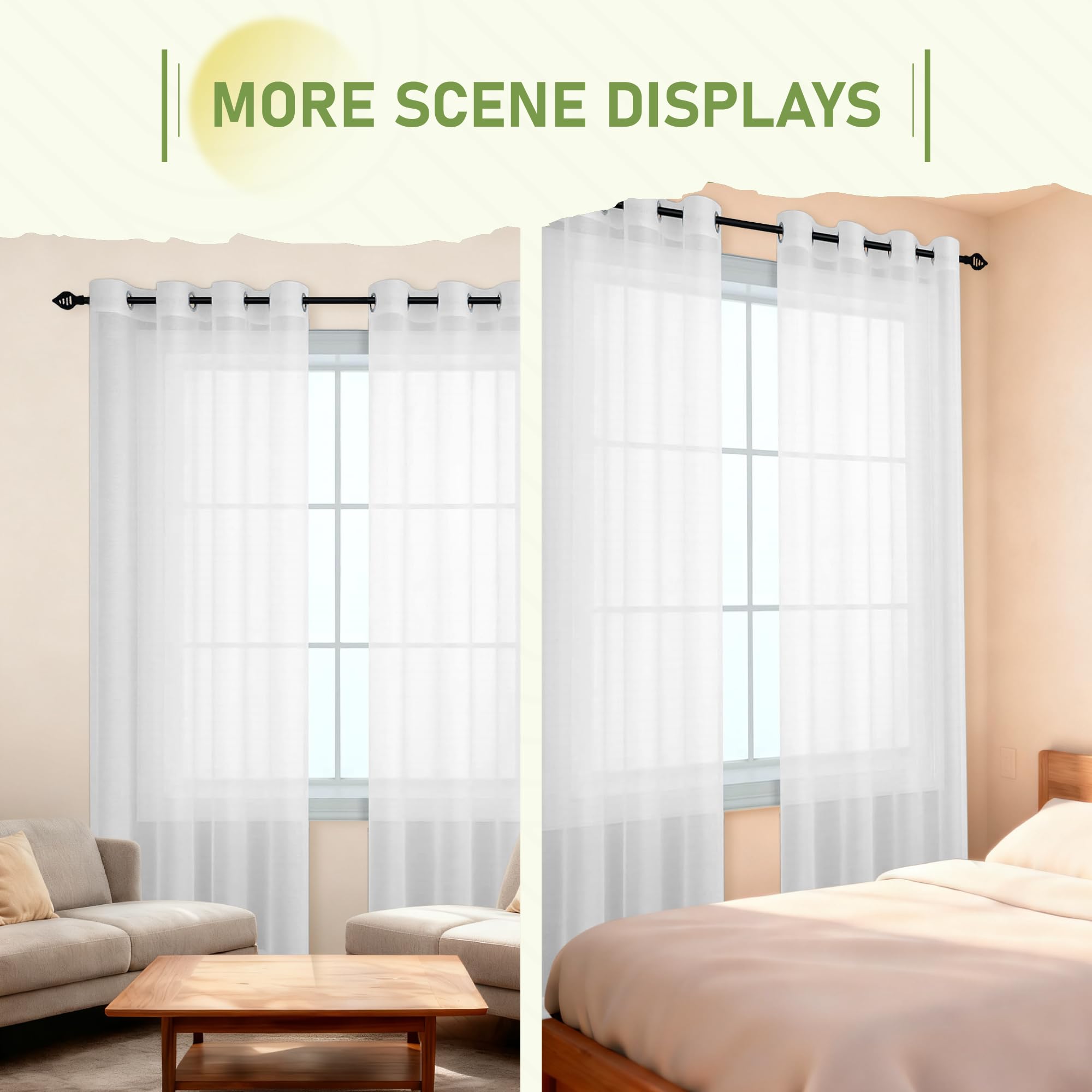 Gardinen Vorhänge mit Ösen 220 x 160 cm Voile Polyester Transparent Wohnzimmer Voile Schlaufenschal Langlebig für Wohnzimmer Schlafzimmer Fenster, Weiß