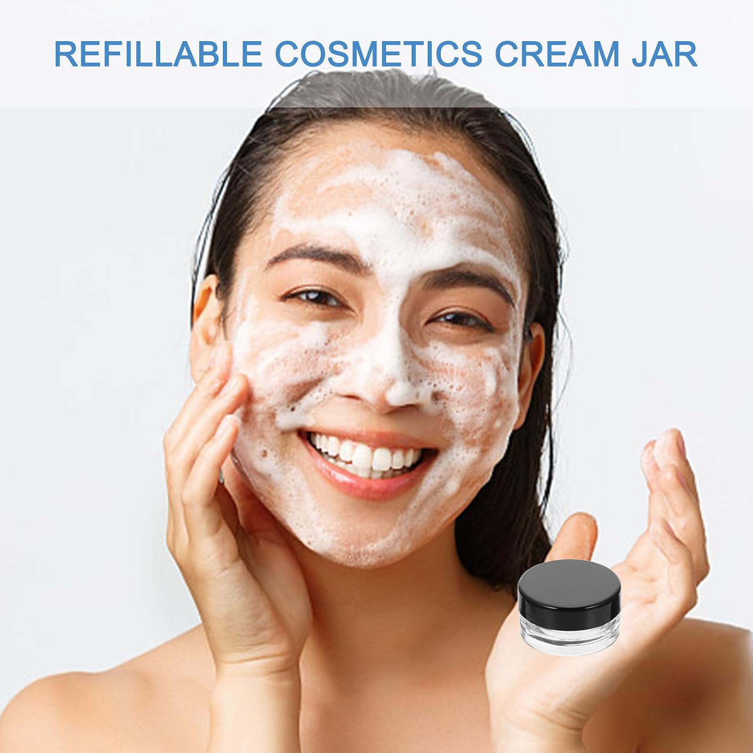 Mobestech Refillable Packaging 3g Jars 50pcs Plastic Cosmetics Material with Flat Lids and Smooth Edges, Multipurpose Sub Containers to Protect from Creams Sunlight, for Travel