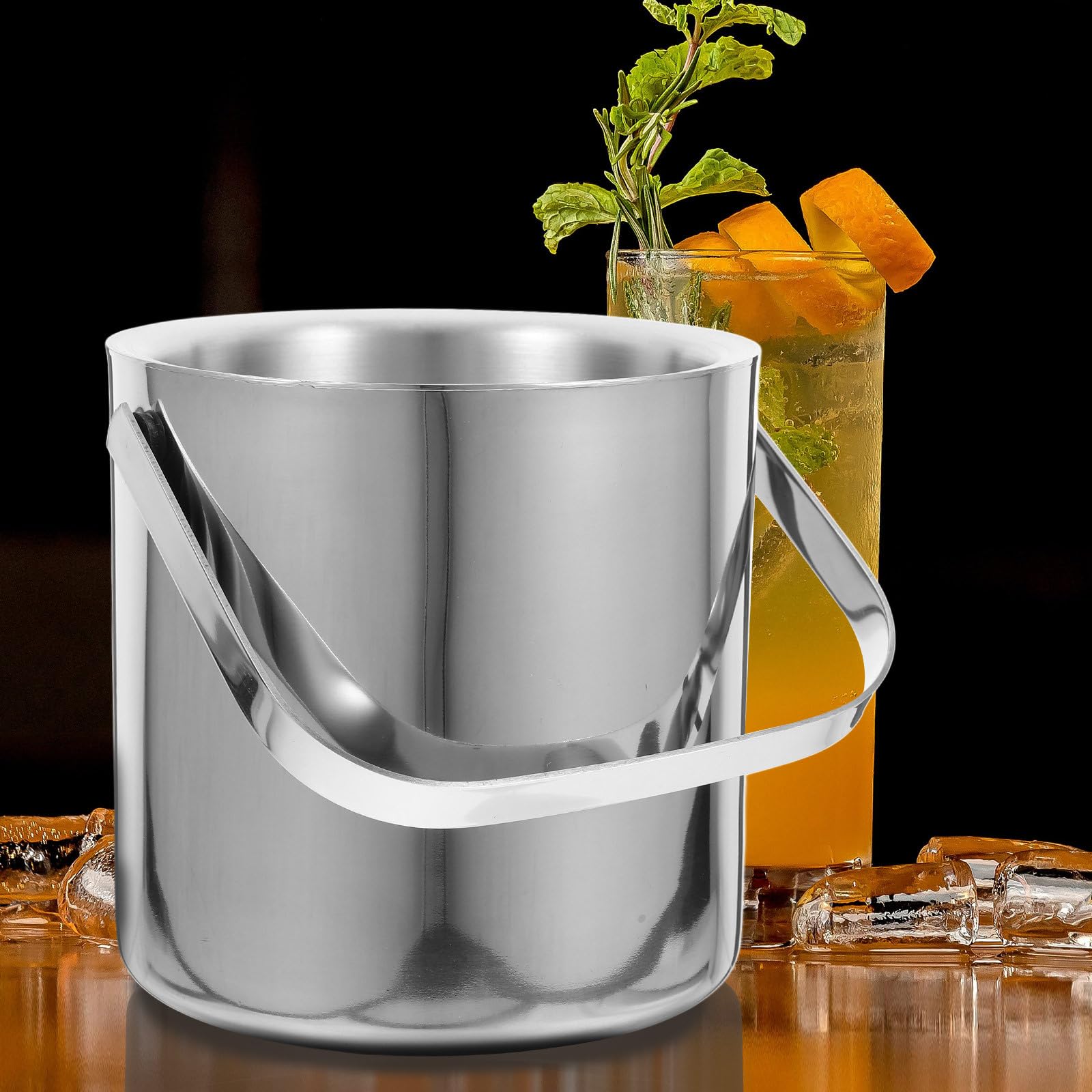 SHINEOFI Seau à Glaçons Grosse Capacité avec Couvercle et Filtre Aspect Lisse en Acier Inoxydable à Double Paroi pour Bar et Fêtes