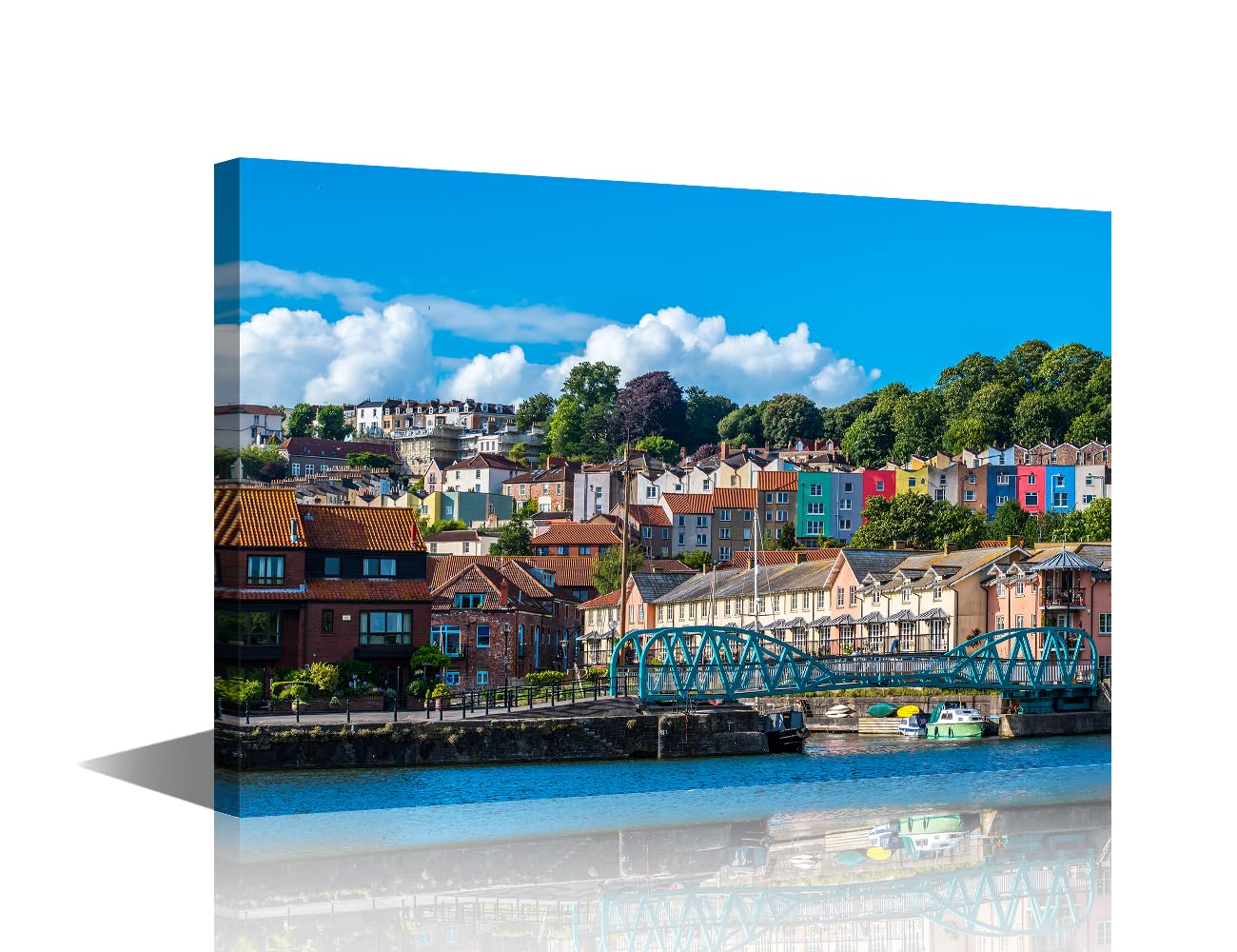 TISHIRON Bristol Cityscape Wall Art for Living Room Natural Colours Canvas Modern Home Decor England United Kingdom House Decorations Skyscraper Prints Framed Ready to Hang 16"x24"