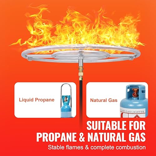 Miniatura 6 de VEVOR Sartén redonda de 24 pulgadas, quemador de fogata de acero inoxidable, sartén de gas propano de 92,000 BTU, para uso en interiores o exteriores